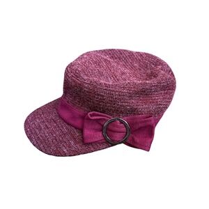 Relativity Women Burgundy Textured Army Cadet Cap Bow Detail One Size NWT Y2K